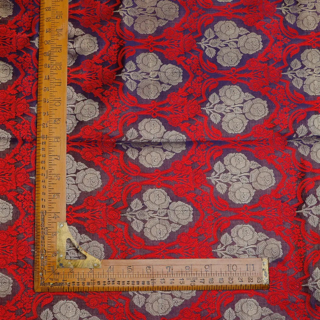Violet Satin Silk Fabric With Floral Patterns