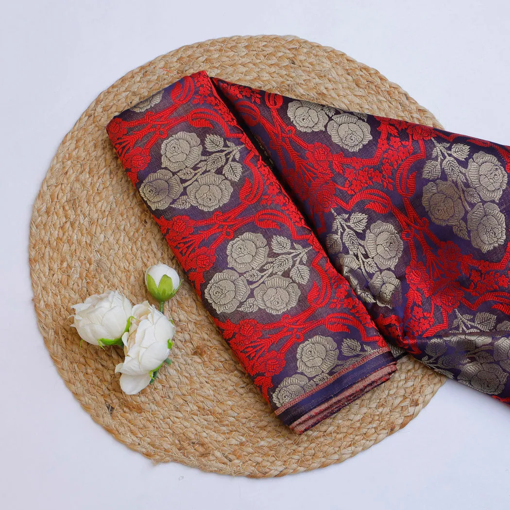 Violet Satin Silk Fabric With Floral Patterns