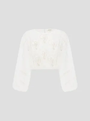Voila Embroidered Full Sleeve Crop Top