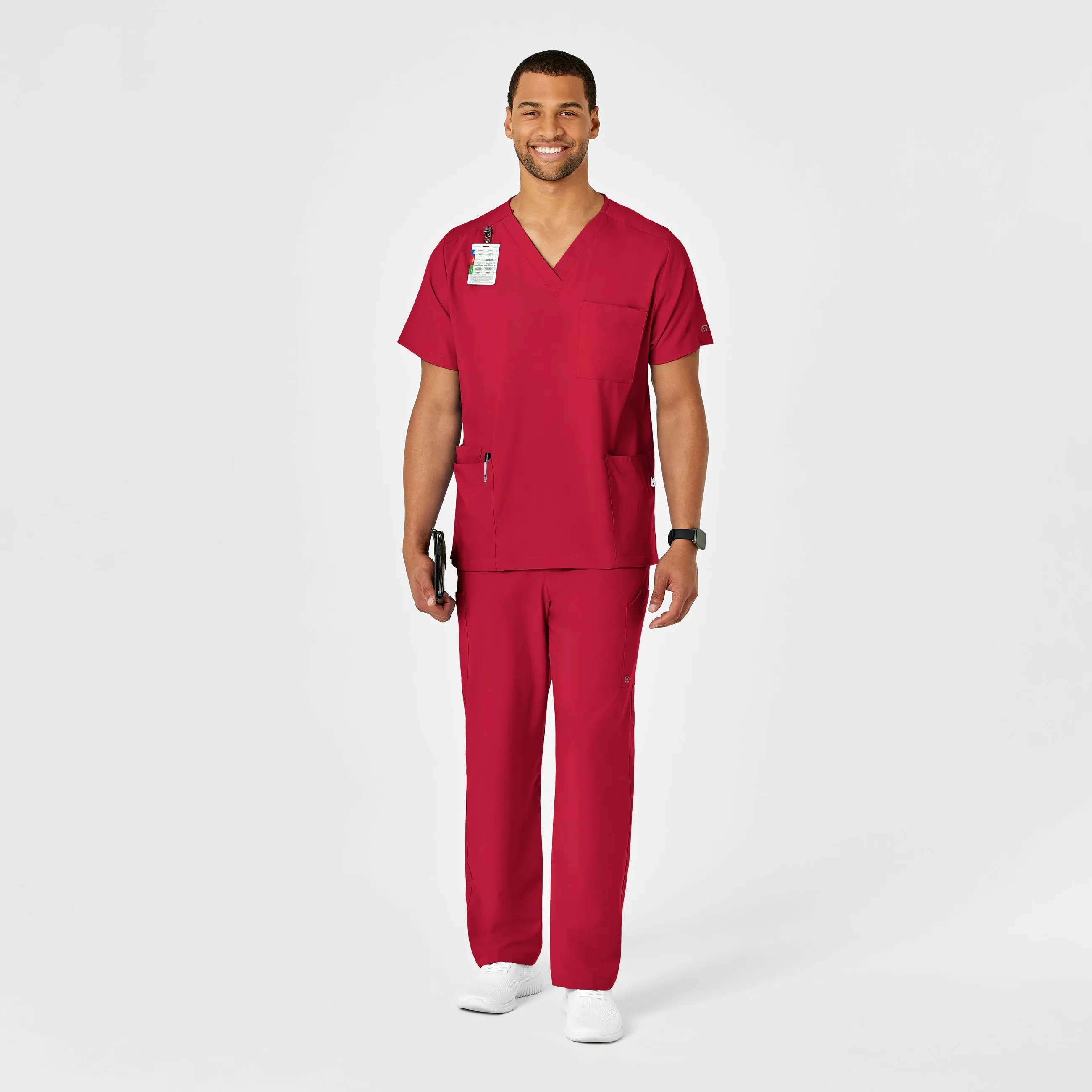 W123 5855 Unisex Multi-Cargo Scrub Pants Red