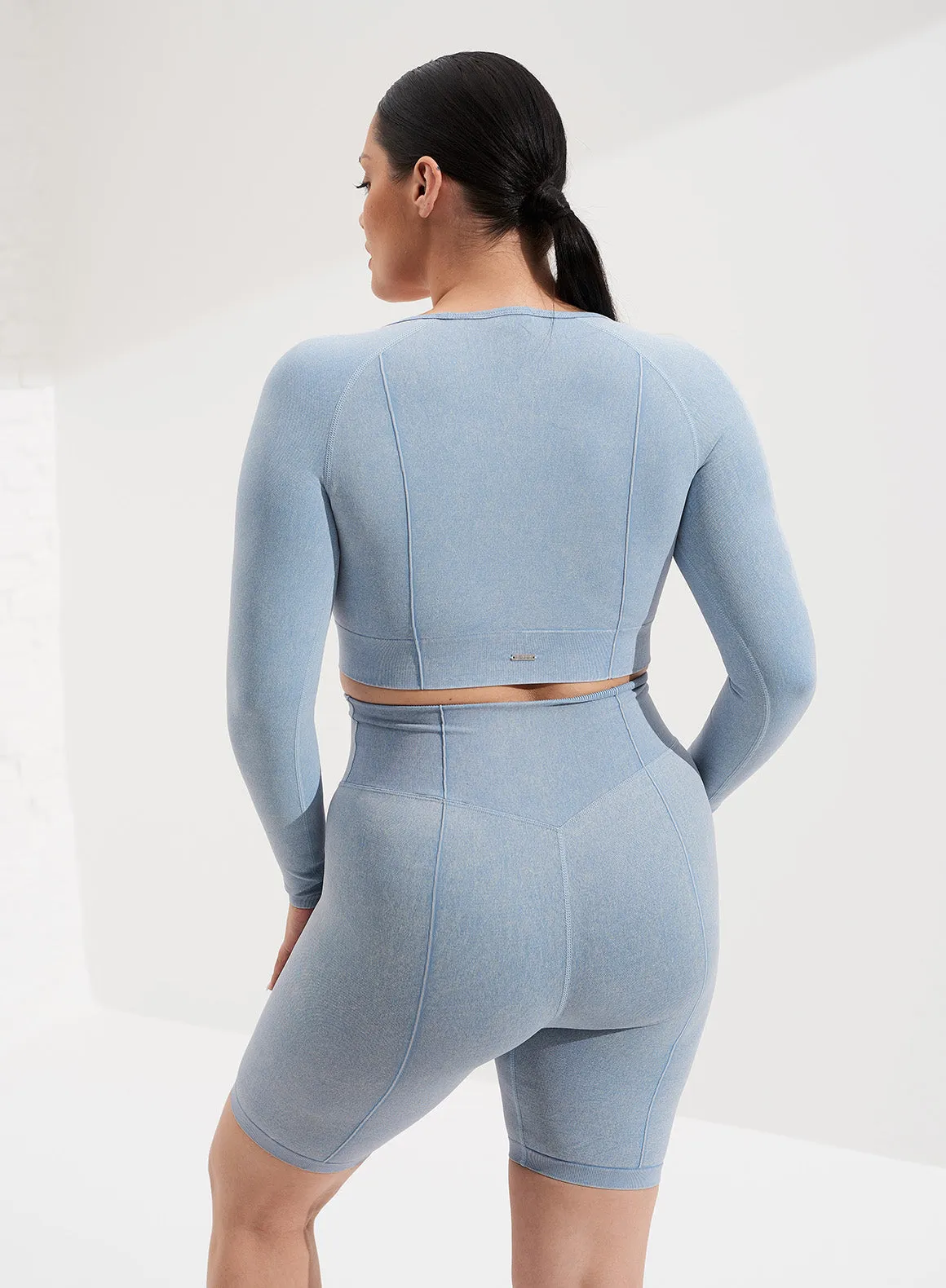 Washed Light Denim Seamless Crop Long Sleeve
