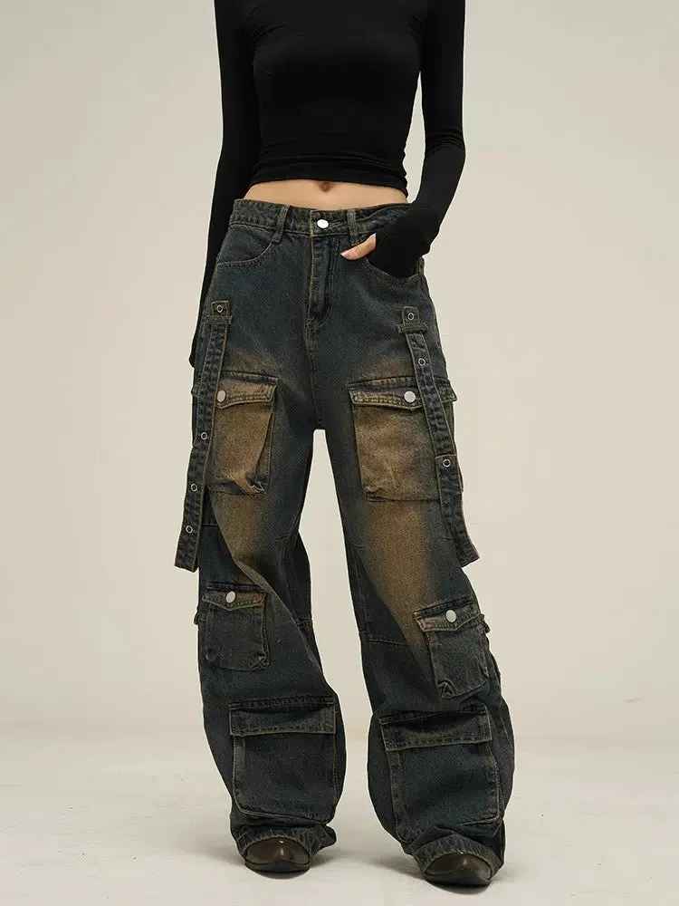 Washed Multi-pocket Ccargo eans