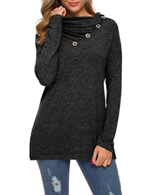 WEACZZY Button Cowl Neck Tunic Shirt Black M