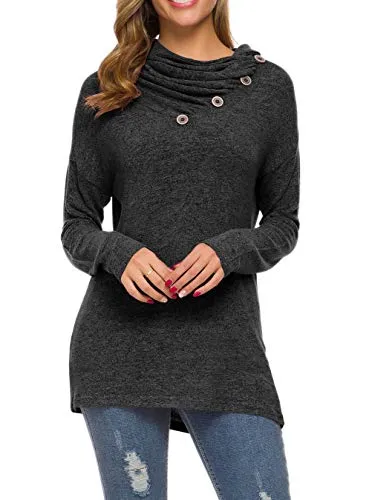 WEACZZY Button Cowl Neck Tunic Shirt Black M