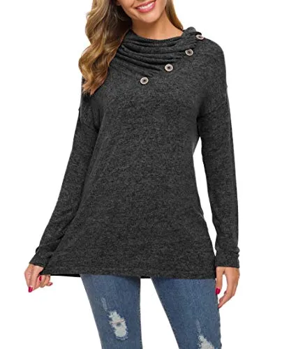 WEACZZY Button Cowl Neck Tunic Shirt Black M