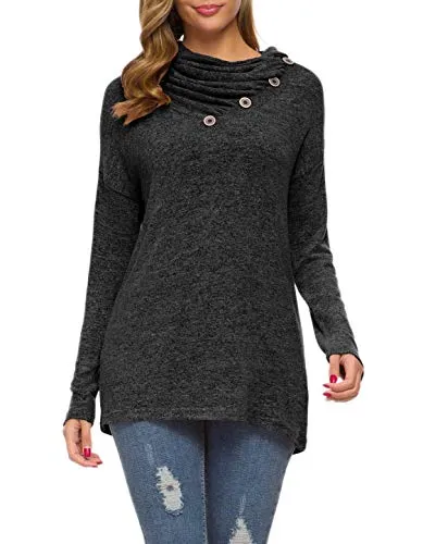 WEACZZY Button Cowl Neck Tunic Shirt Black M