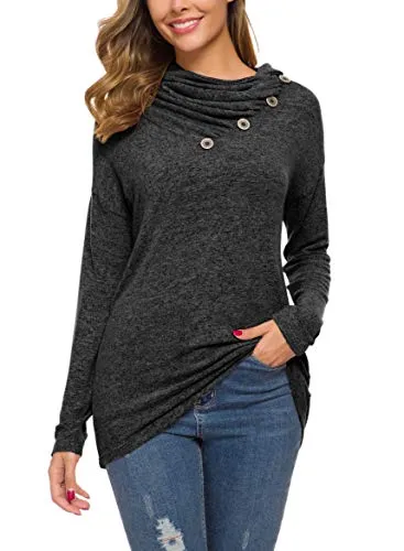 WEACZZY Button Cowl Neck Tunic Shirt Black M