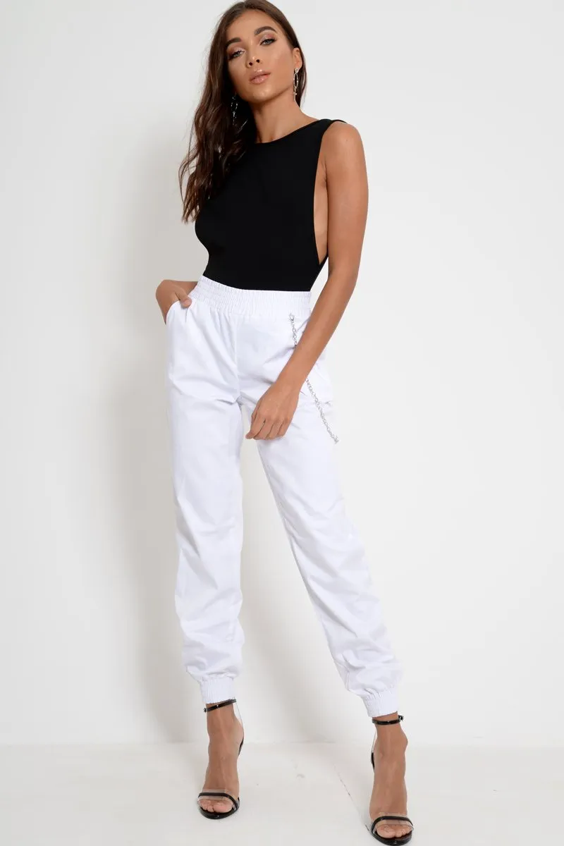 White High Waisted Cuffed Cargo Pants - Kyrah