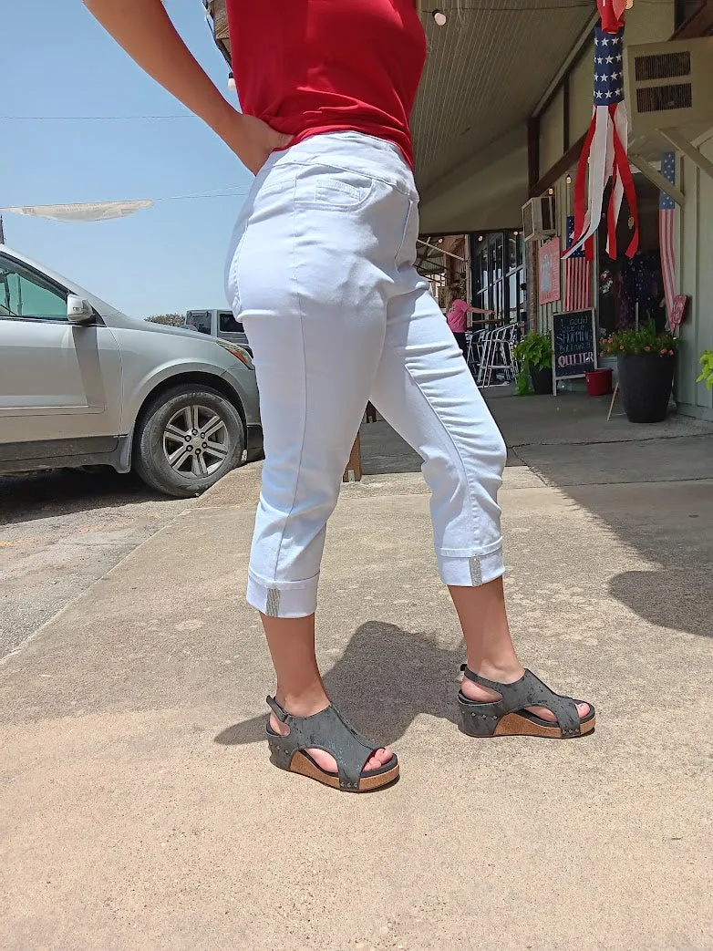 White Jewel Cuff Capris