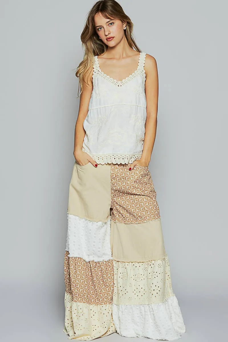 White V-neck sleeveless embroidered floral POL top