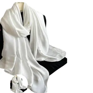 Wide Charmeuse Satin Scarf - White