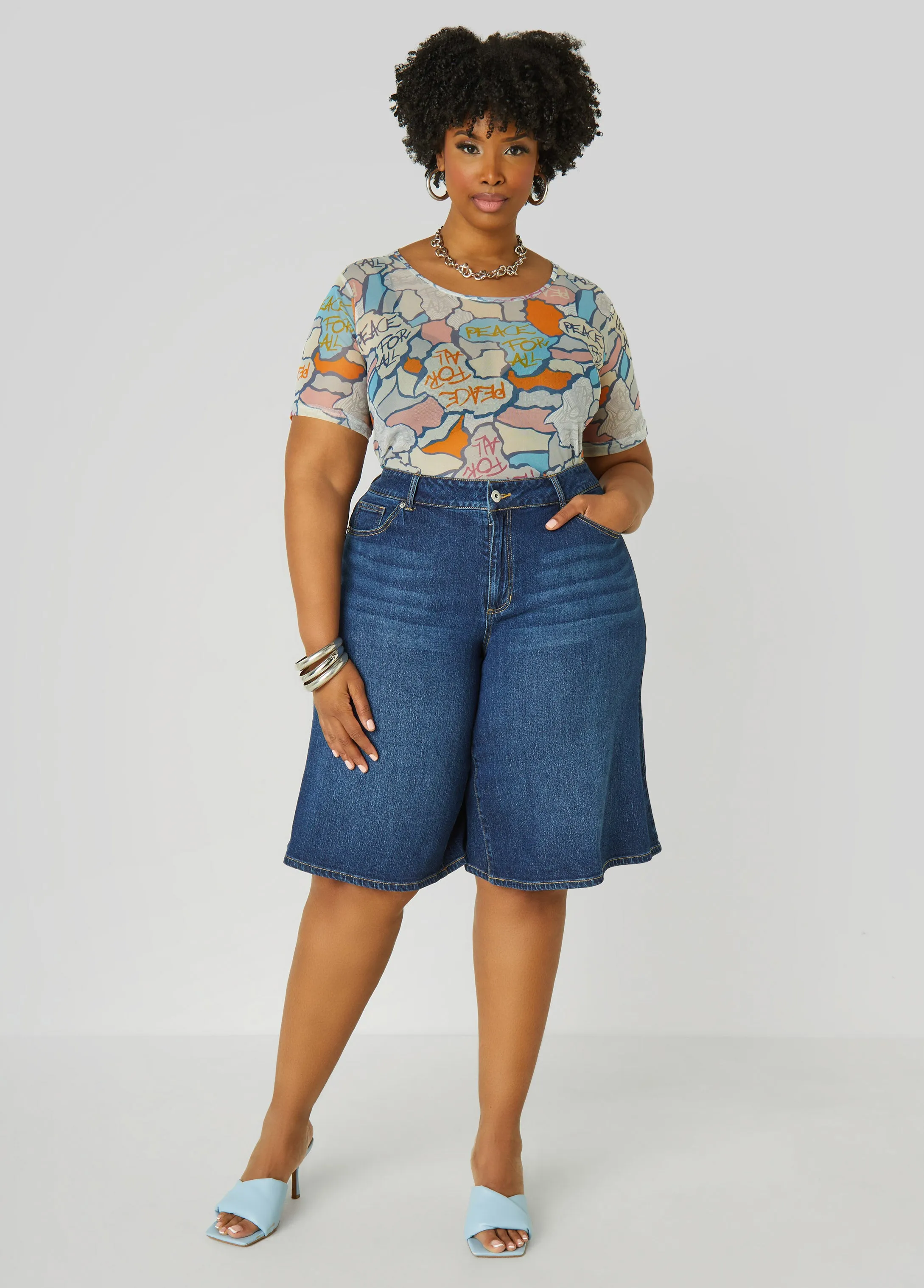 Wide Leg Denim Shorts