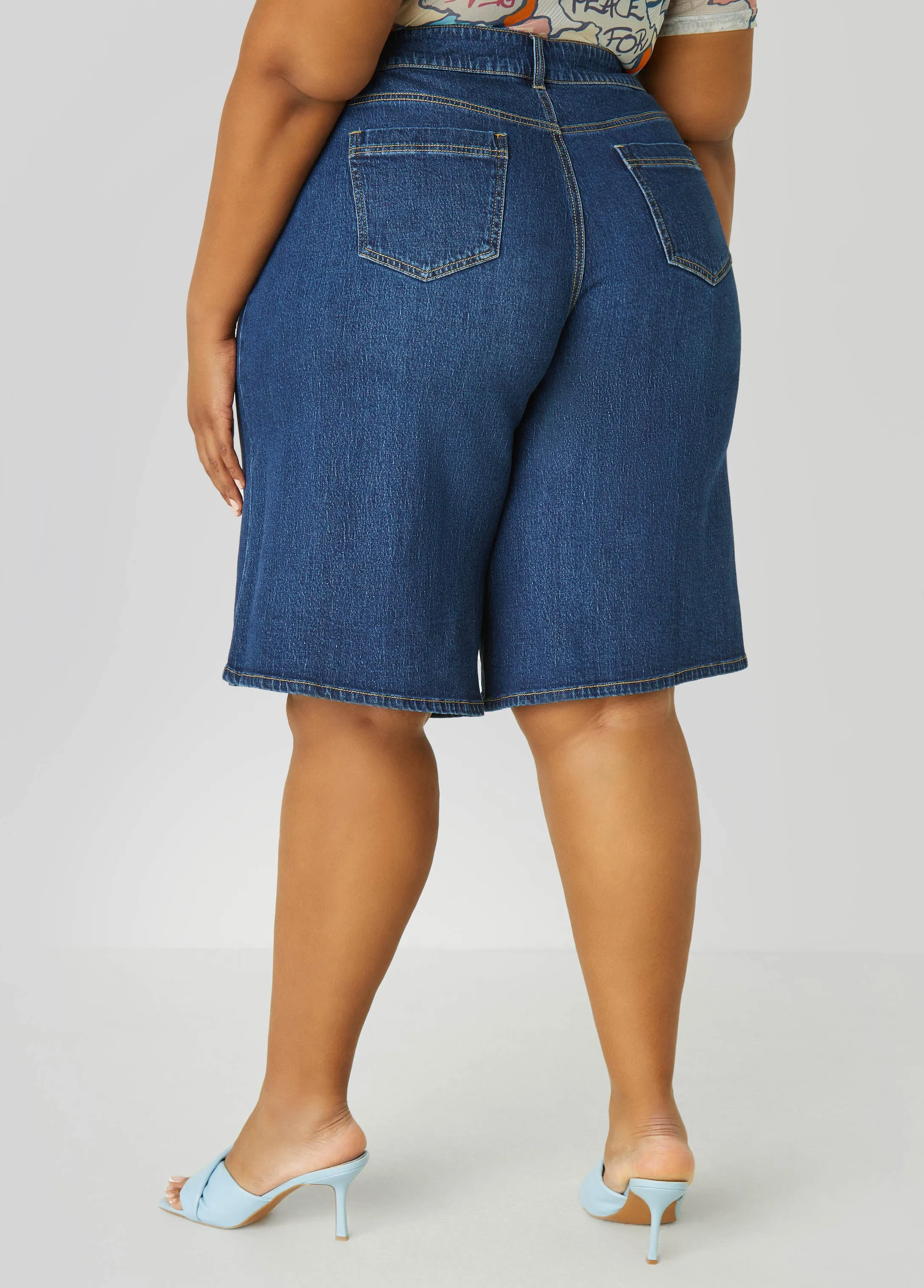 Wide Leg Denim Shorts