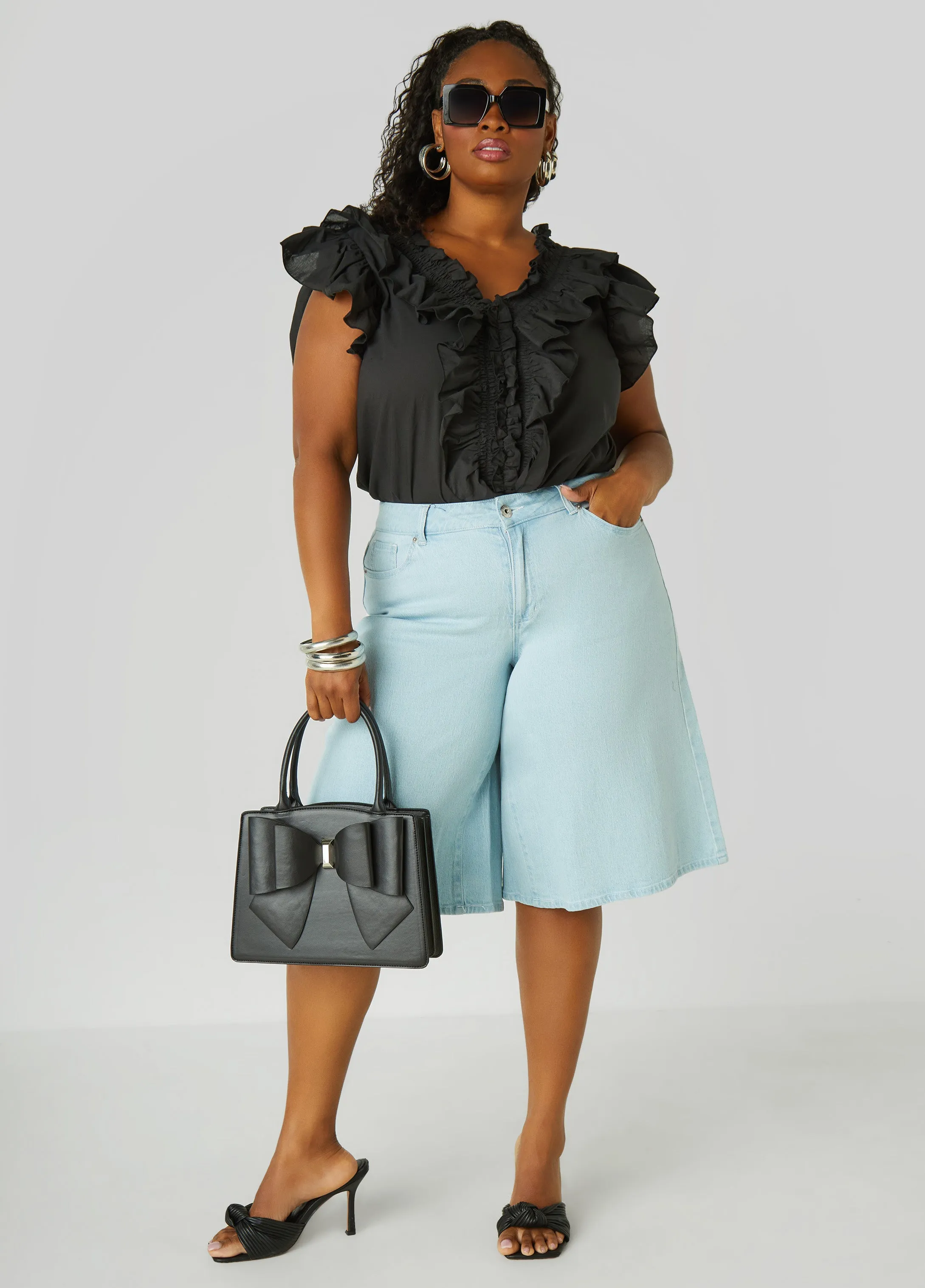 Wide Leg Denim Shorts