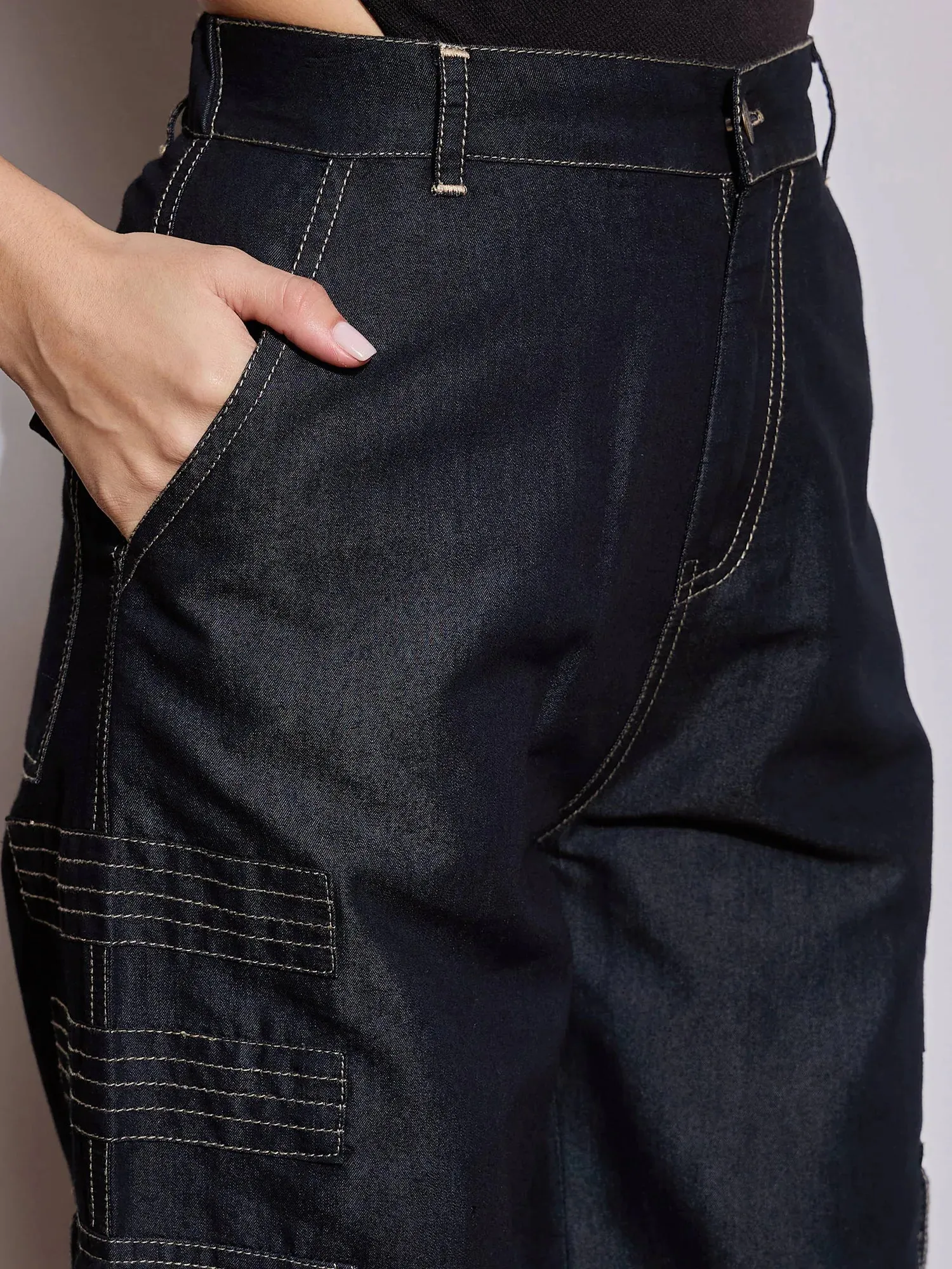 Women Black Multi Pocket Top With Cargo Pants-SFTOP42106_SFPANT50972