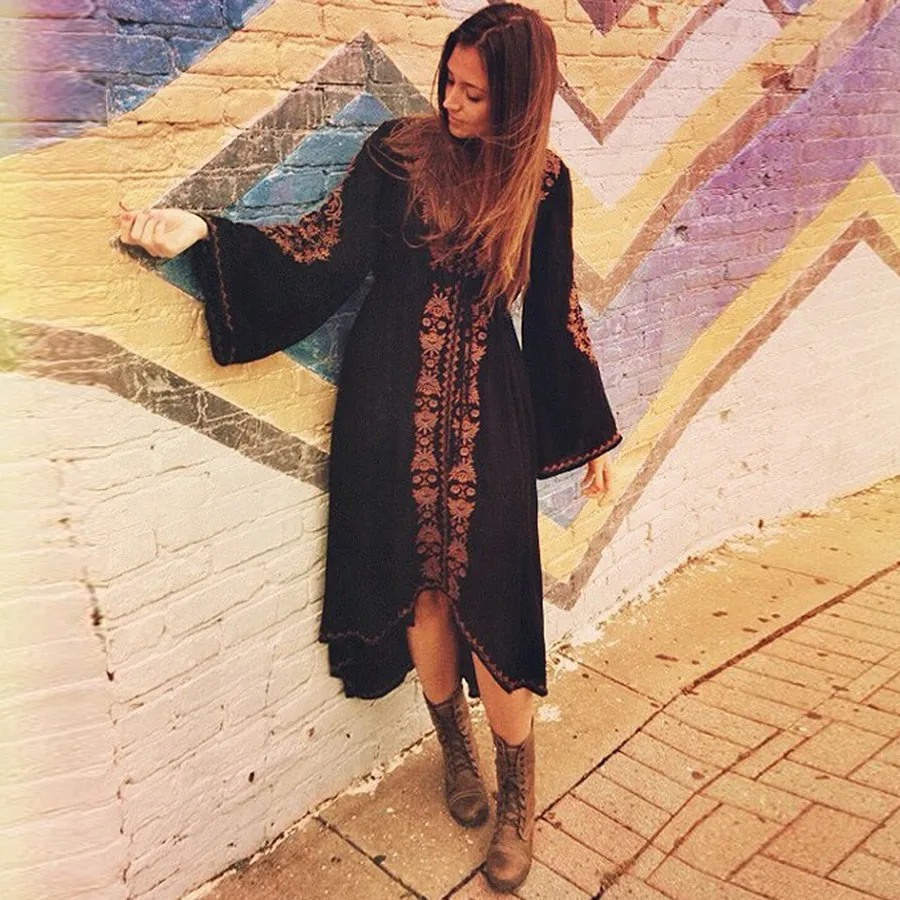 Women Embroidered Cotton Long Dress