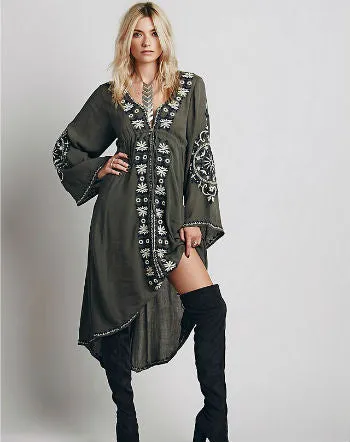 Women Embroidered Cotton Long Dress