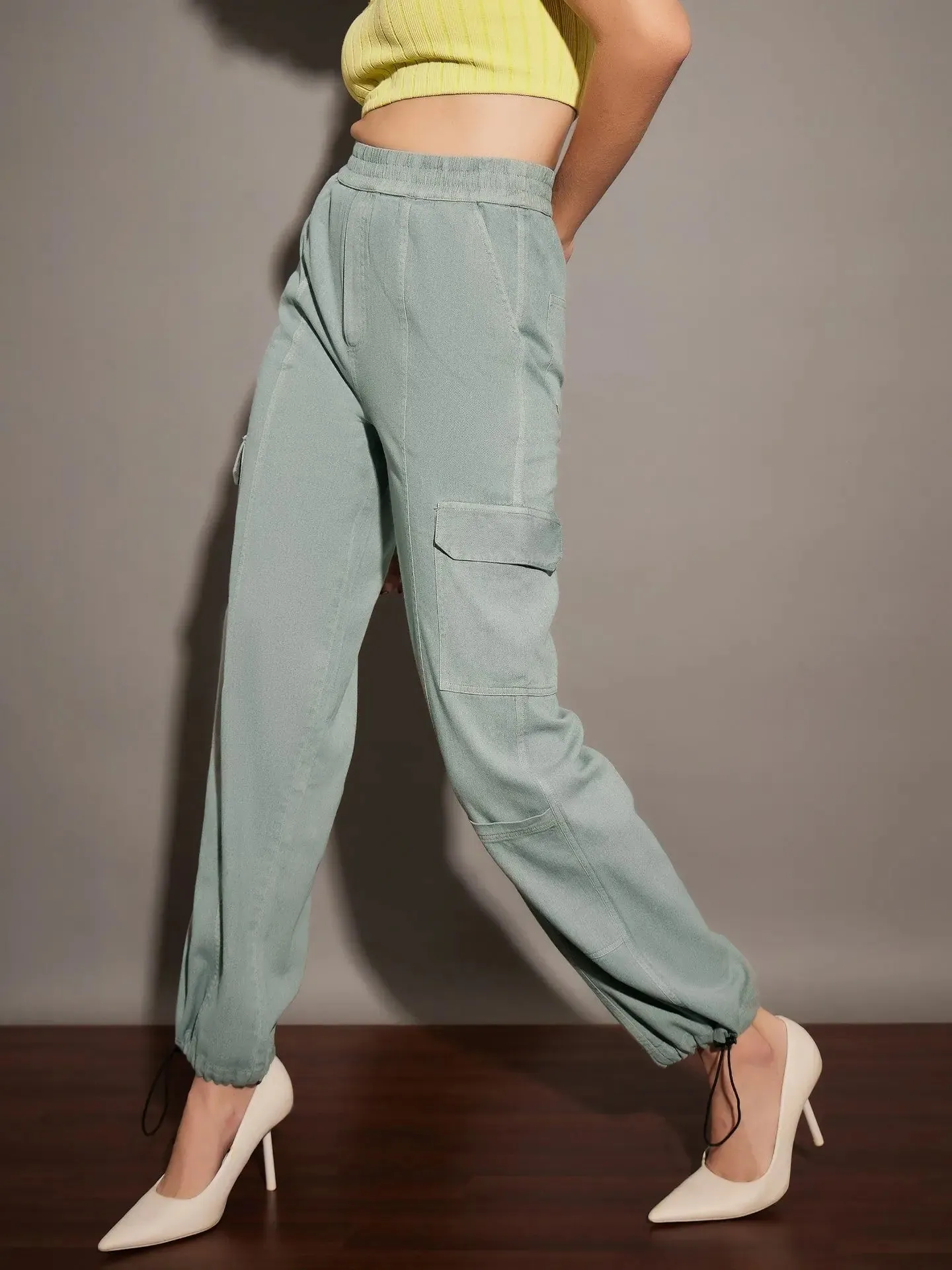 Women Grey Twill Multi Pocket Cargo Pants