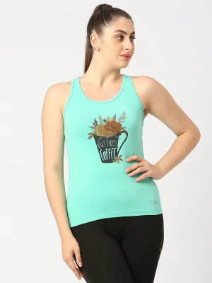 Women Light Green Solid Top - Floral Cup Racerback-MT