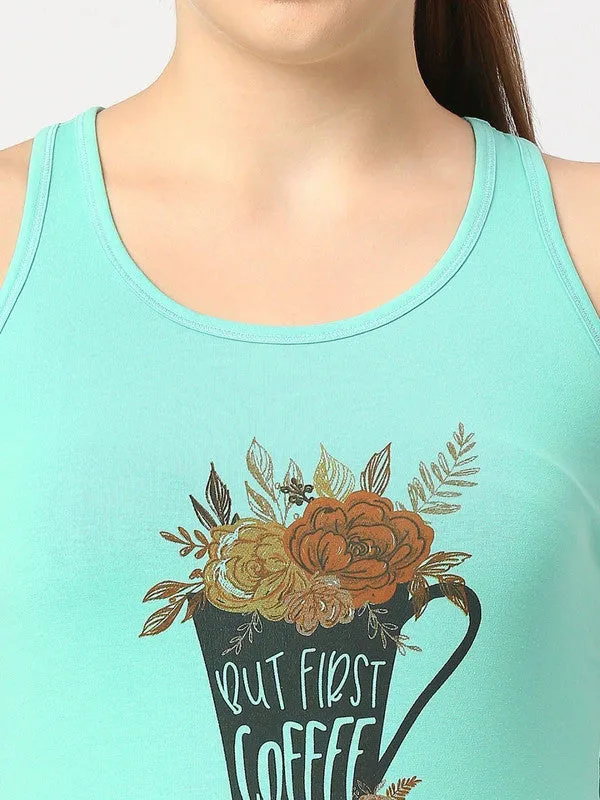 Women Light Green Solid Top - Floral Cup Racerback-MT