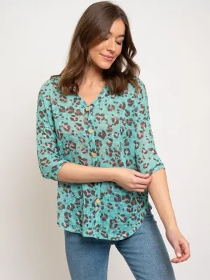 WOMEN'S ANIMAL PRINT 3/4 SLEEVE TOP