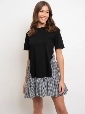 WOMEN'S BLACK WHITE TUNIC MINI DRESS