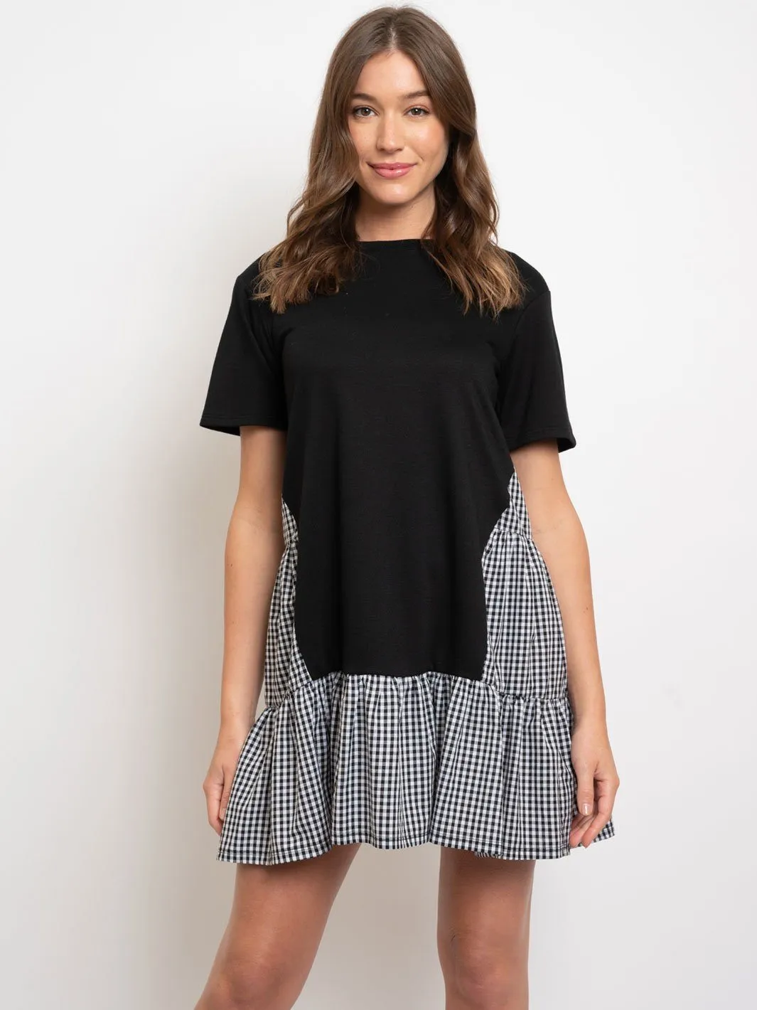 WOMEN'S BLACK WHITE TUNIC MINI DRESS