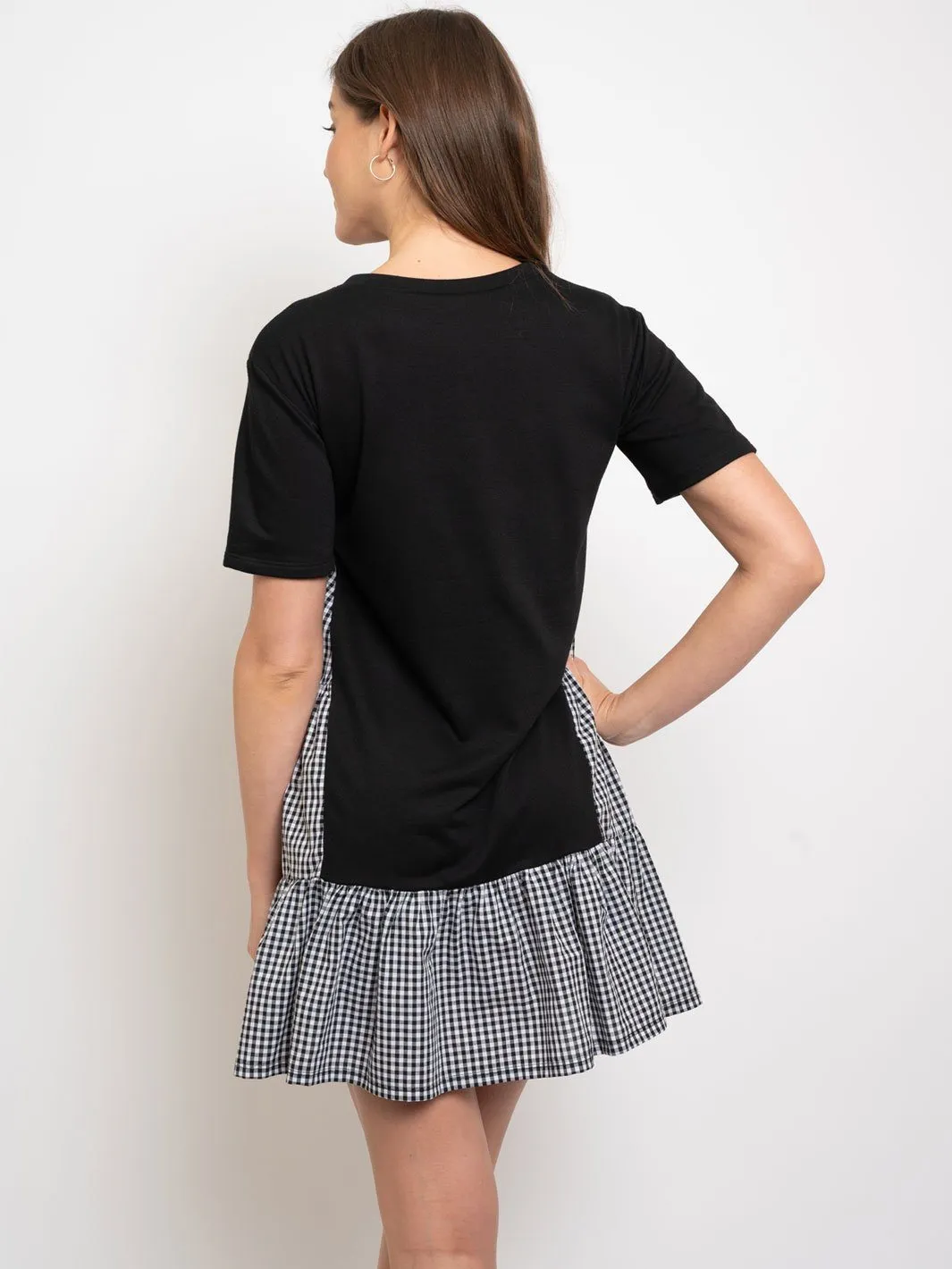 WOMEN'S BLACK WHITE TUNIC MINI DRESS