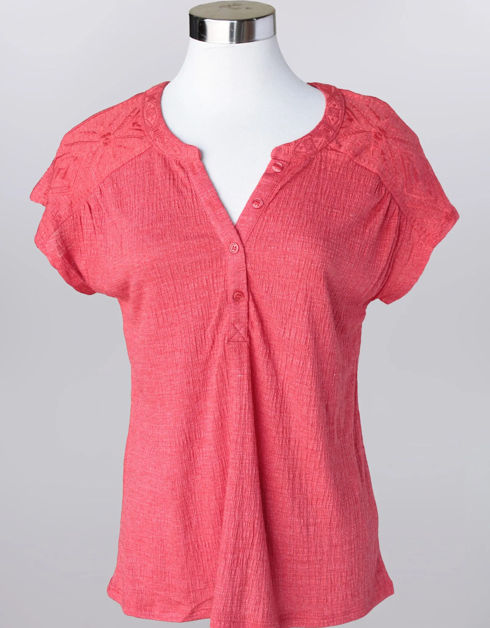Women's Button Placket V-Neck Embellished Top - 28008