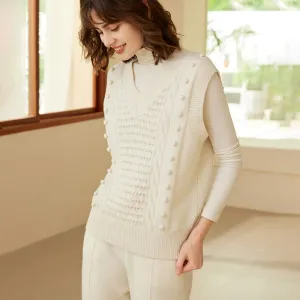 Womens Cable Knit Sleeveless Sweater Vest V-Neck Cashmere Sweater