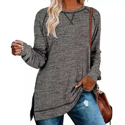 Women's Fall Long Sleeve Side Split Loose Casual Pullover Tunic Tops