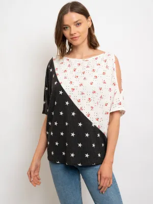 WOMEN'S FLORAL BLACK & WHITE TOP