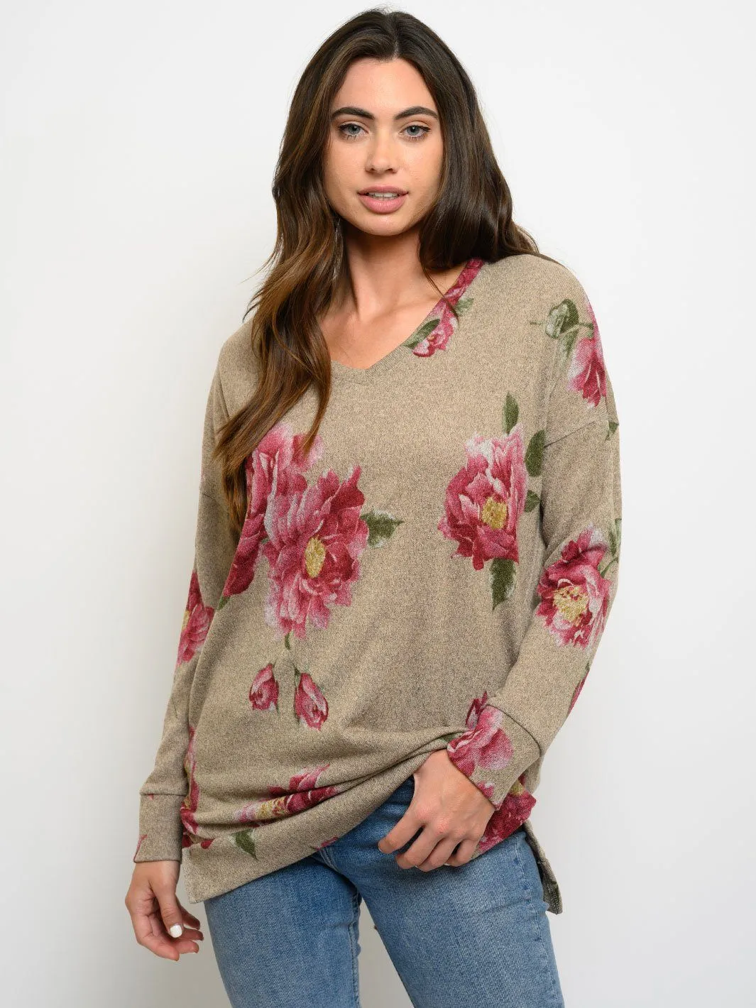WOMEN'S FLORAL LONG SLEEVE TUNIC TOP