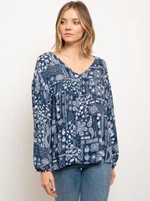WOMENS FLORAL LONG SLEEVE TUNIC TOP