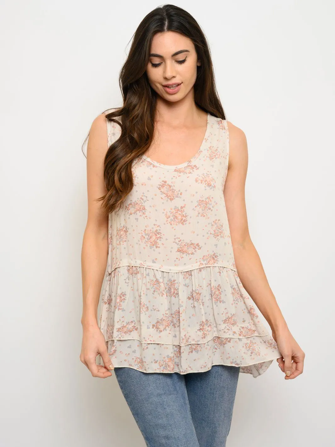 WOMEN'S FLORAL RUFFLE TUNIC TOP