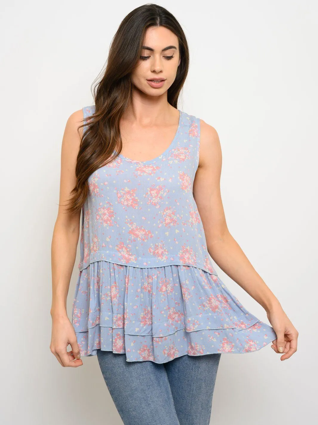 WOMEN'S FLORAL RUFFLE TUNIC TOP