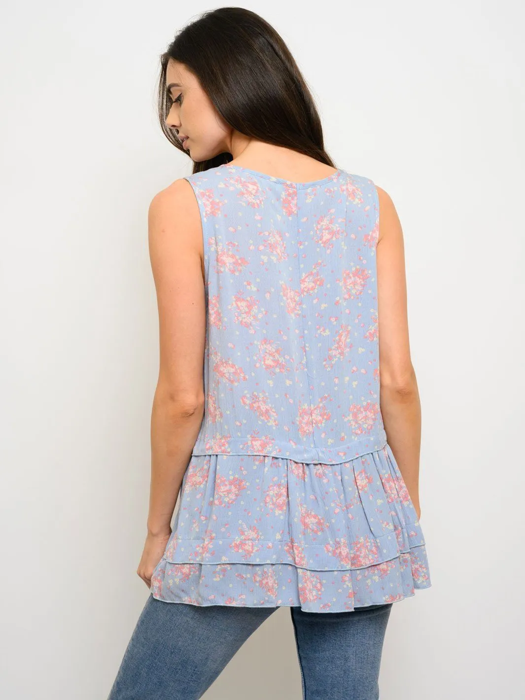 WOMEN'S FLORAL RUFFLE TUNIC TOP