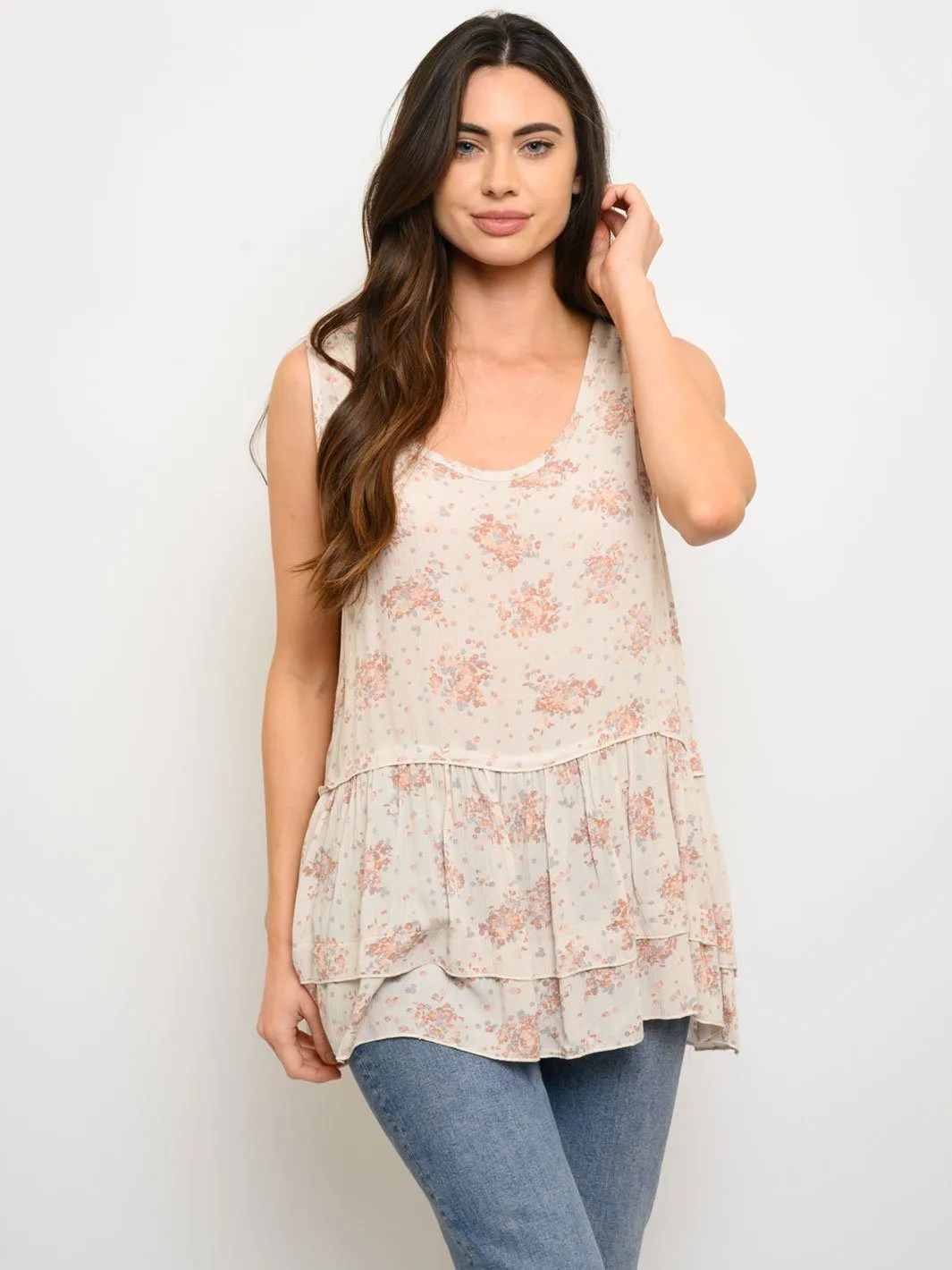 WOMEN'S FLORAL RUFFLE TUNIC TOP