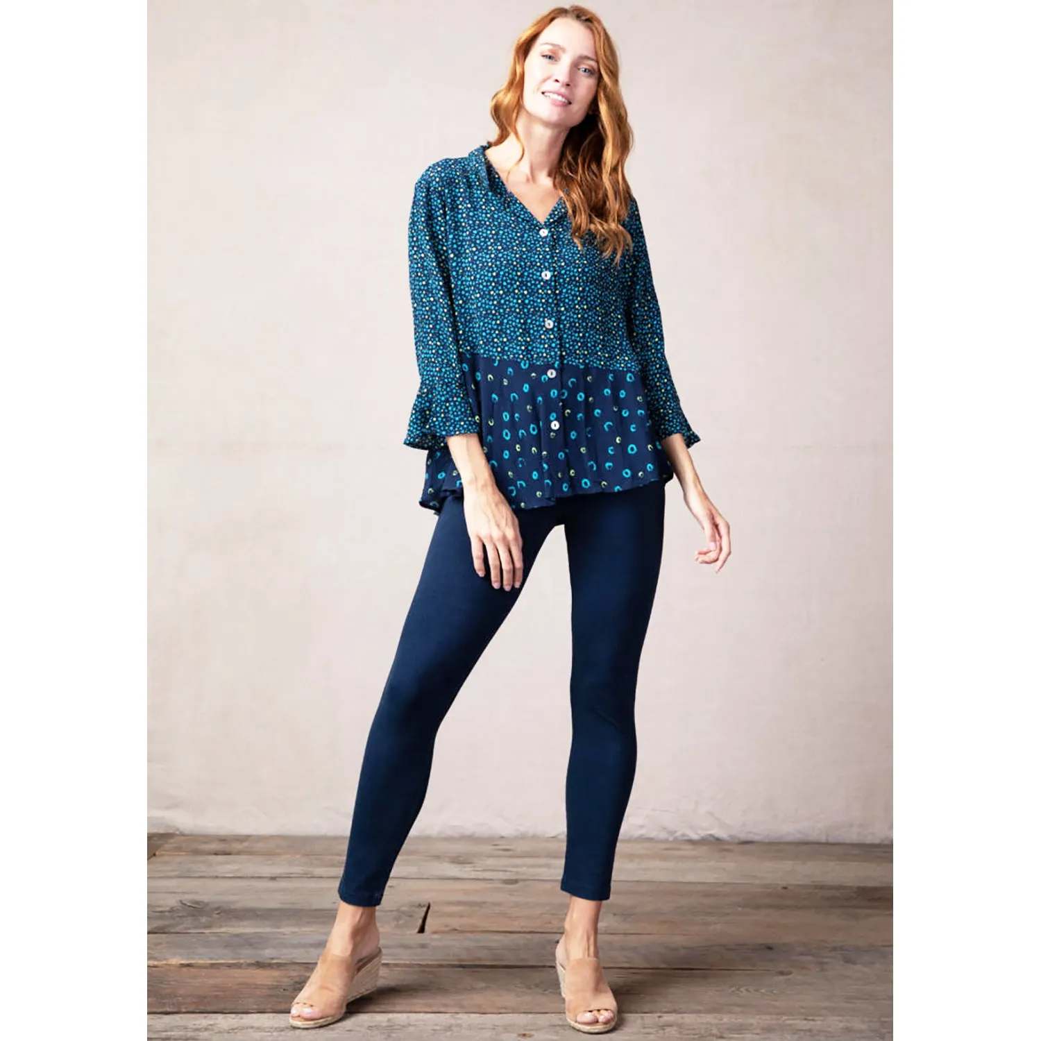 Women's Habitat Flounce 3/4 Sleeve Tunic Blue Tossed Rings