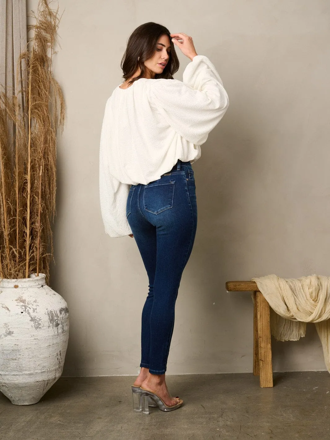 WOMEN'S LONG PUFF SLEEVE SURPLICE TOP