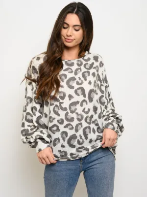WOMEN'S LONG SLEEVE ANIMAL PRINT DOLMAN TOP