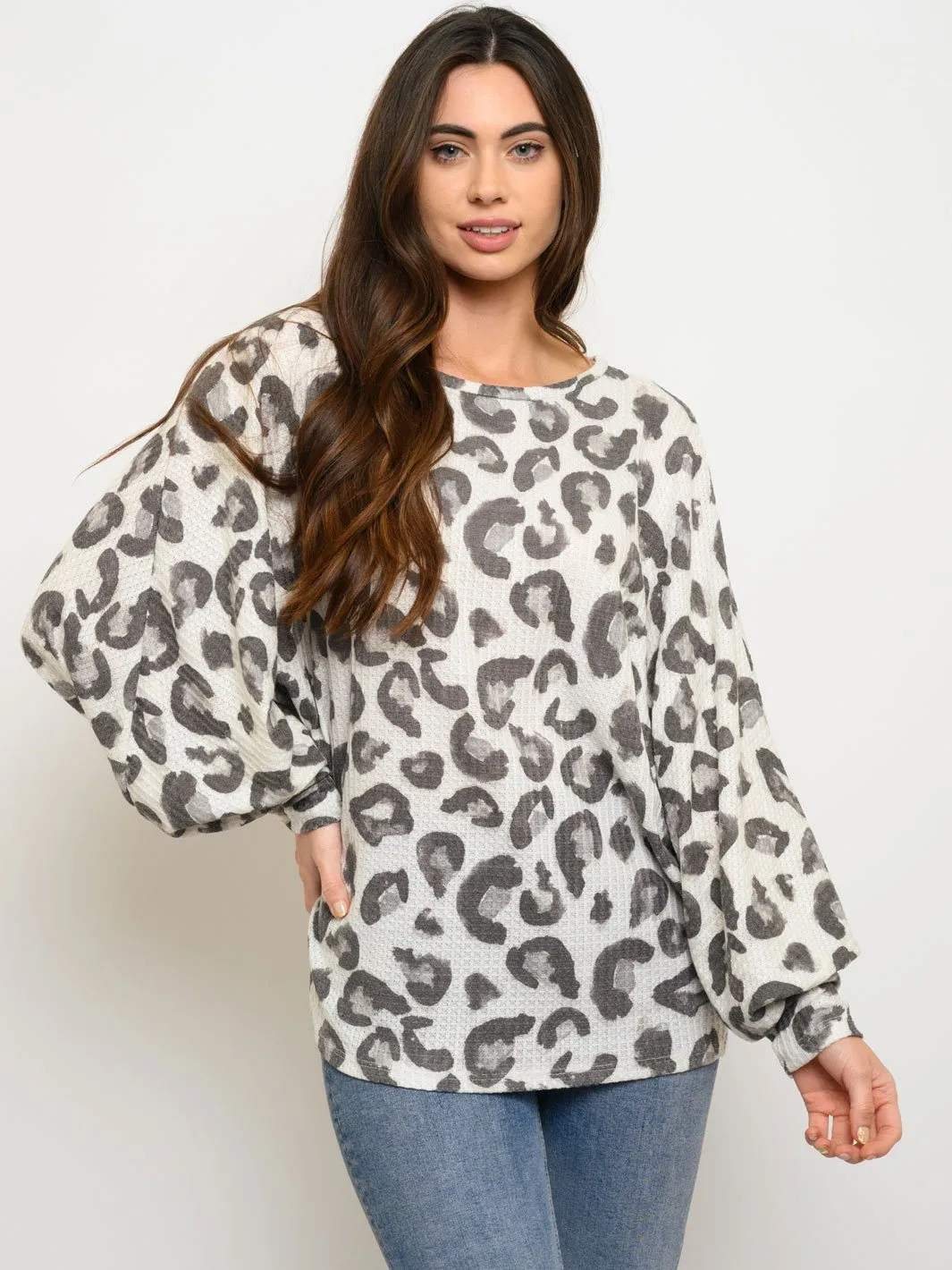 WOMEN'S LONG SLEEVE ANIMAL PRINT DOLMAN TOP