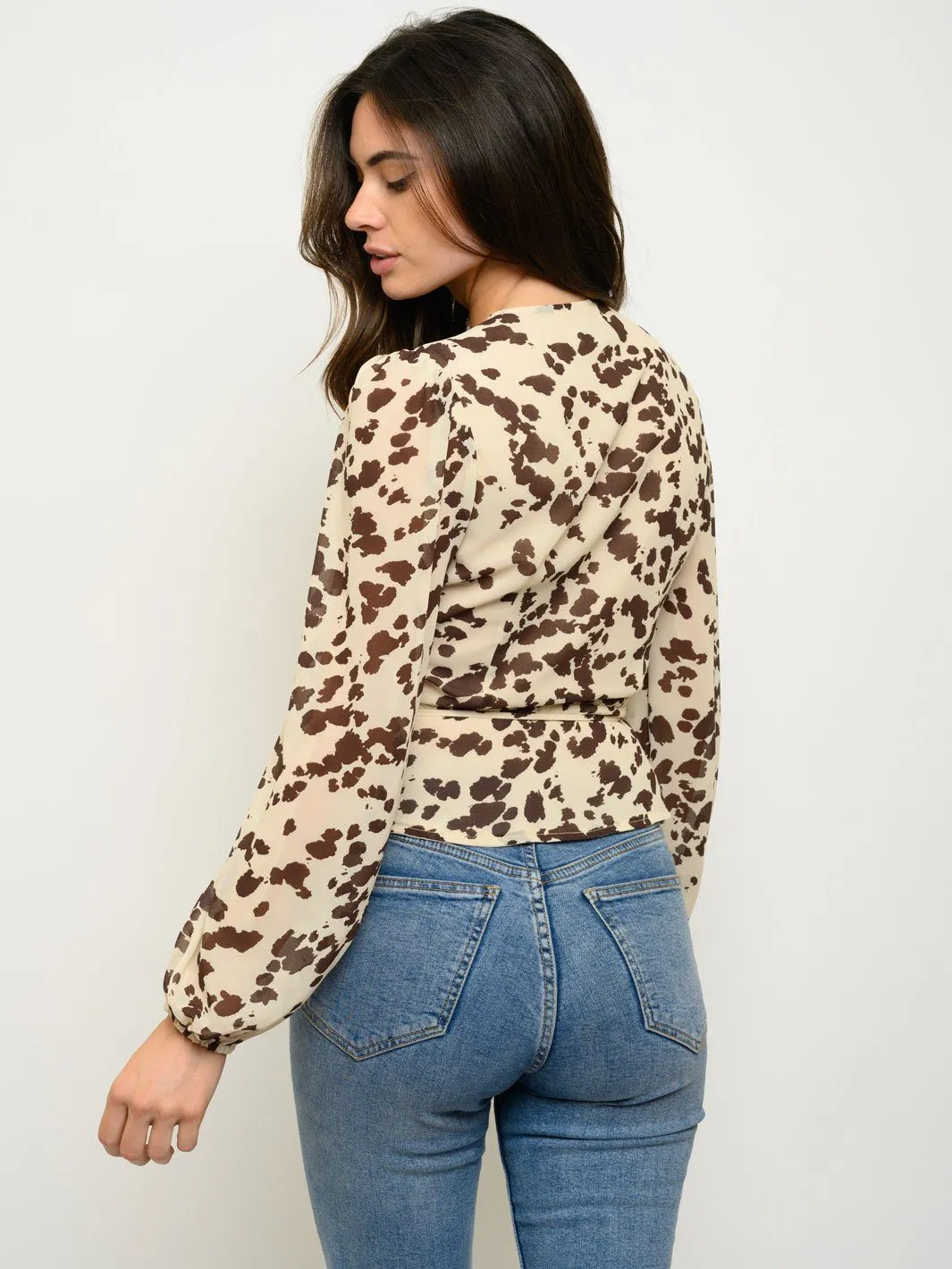 WOMEN'S LONG SLEEVE ANIMAL PRINT WRAP TO
