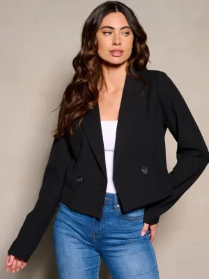 WOMEN'S LONG SLEEVE BUTTON CLOSURE CROP BLAZER
