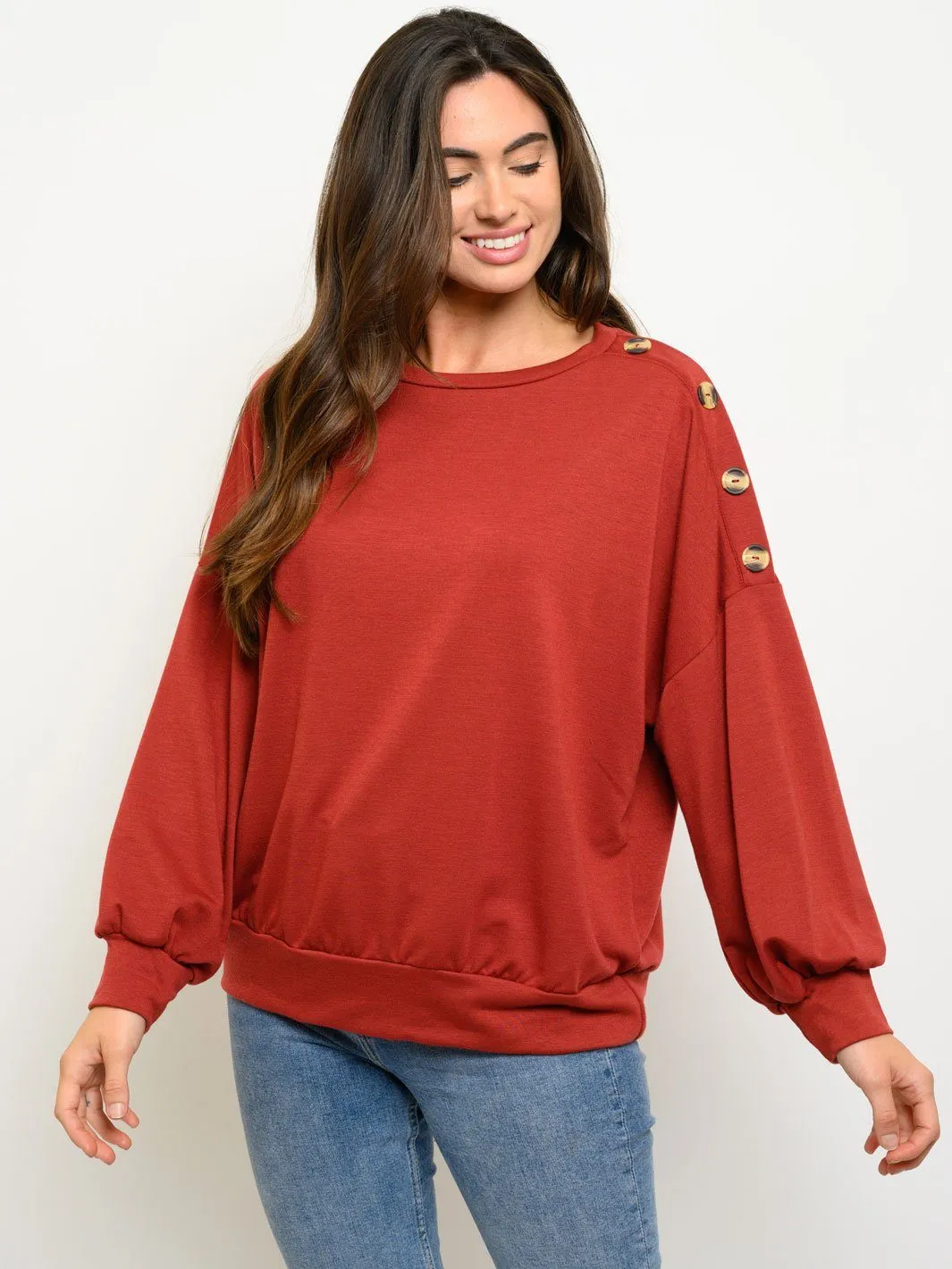 WOMEN'S LONG SLEEVE BUTTONS DETAIL TOP