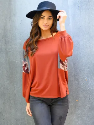 WOMEN'S LONG SLEEVE MULTI PRINT COLORBLOCK TUNIC TOP