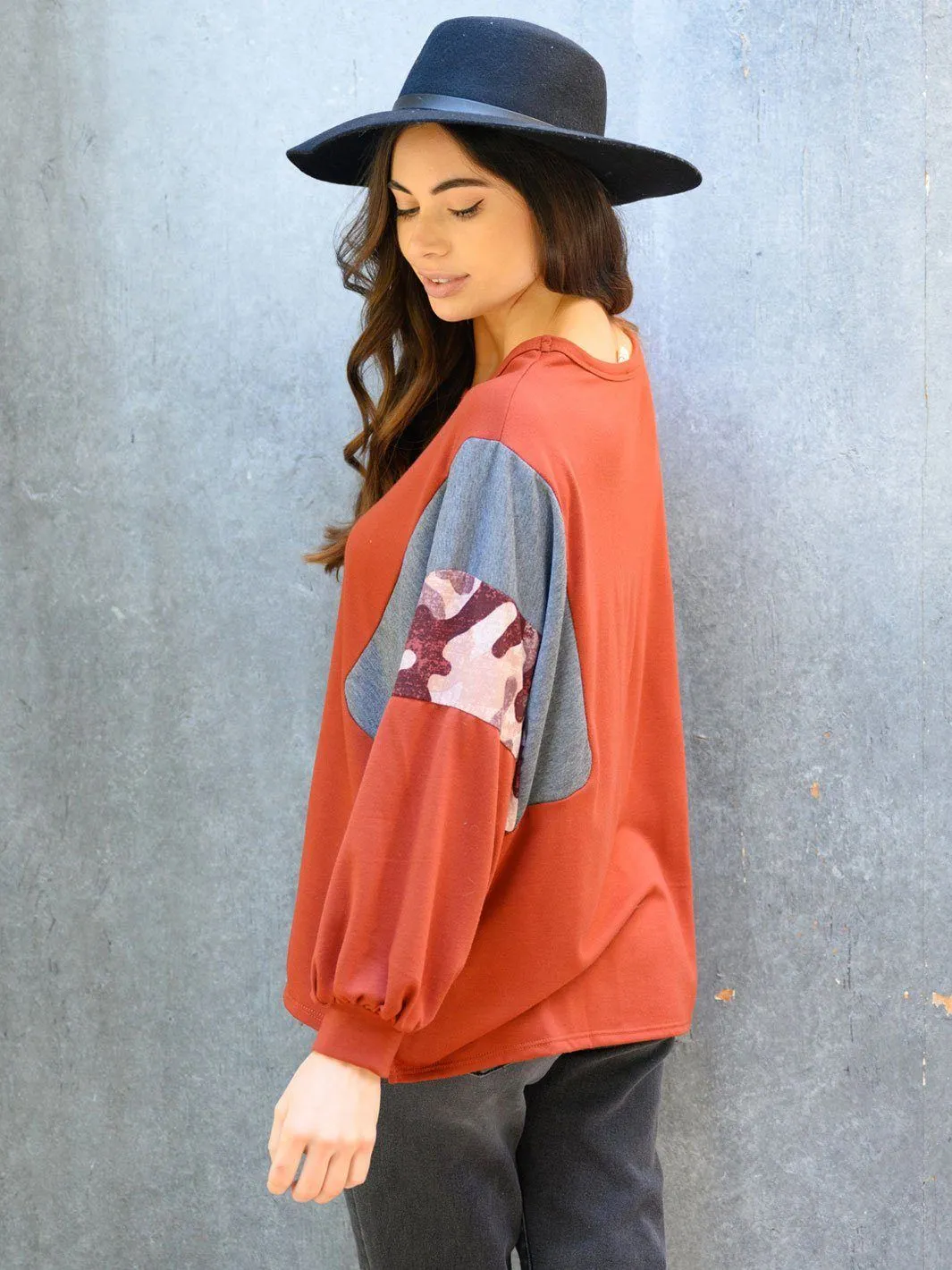 WOMEN'S LONG SLEEVE MULTI PRINT COLORBLOCK TUNIC TOP