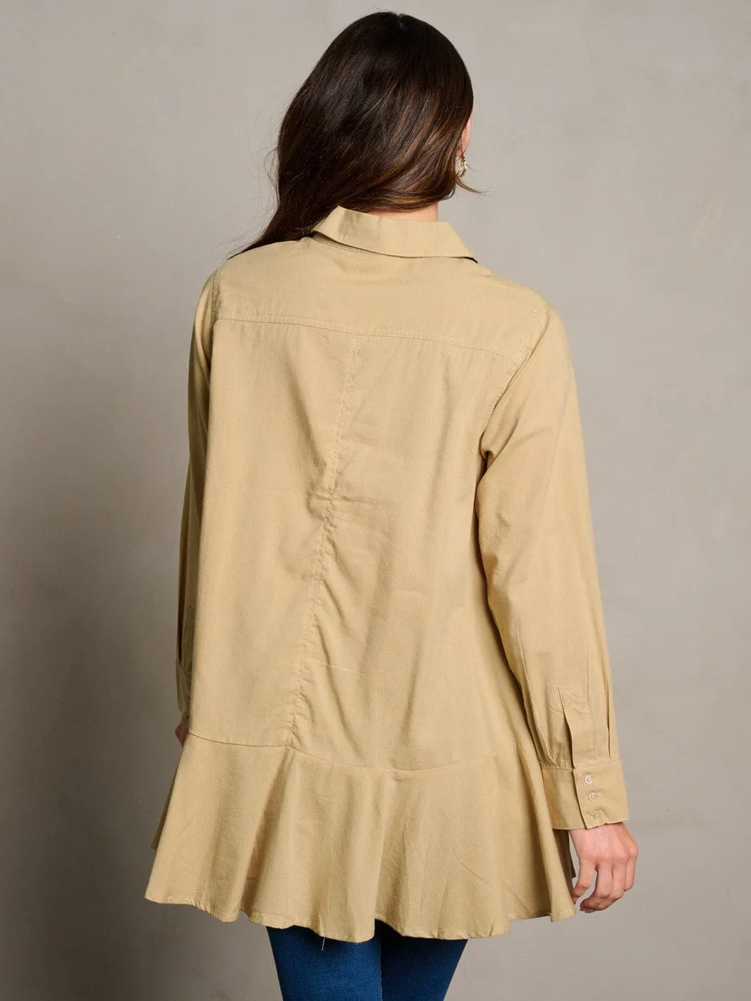 WOMEN'S LONG SLEEVE POCKETS BUTTON UP TUNIC BLOUSE TOP