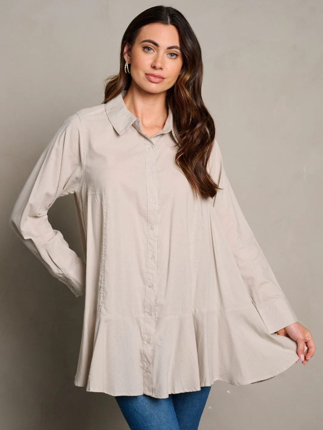 WOMEN'S LONG SLEEVE POCKETS BUTTON UP TUNIC BLOUSE TOP