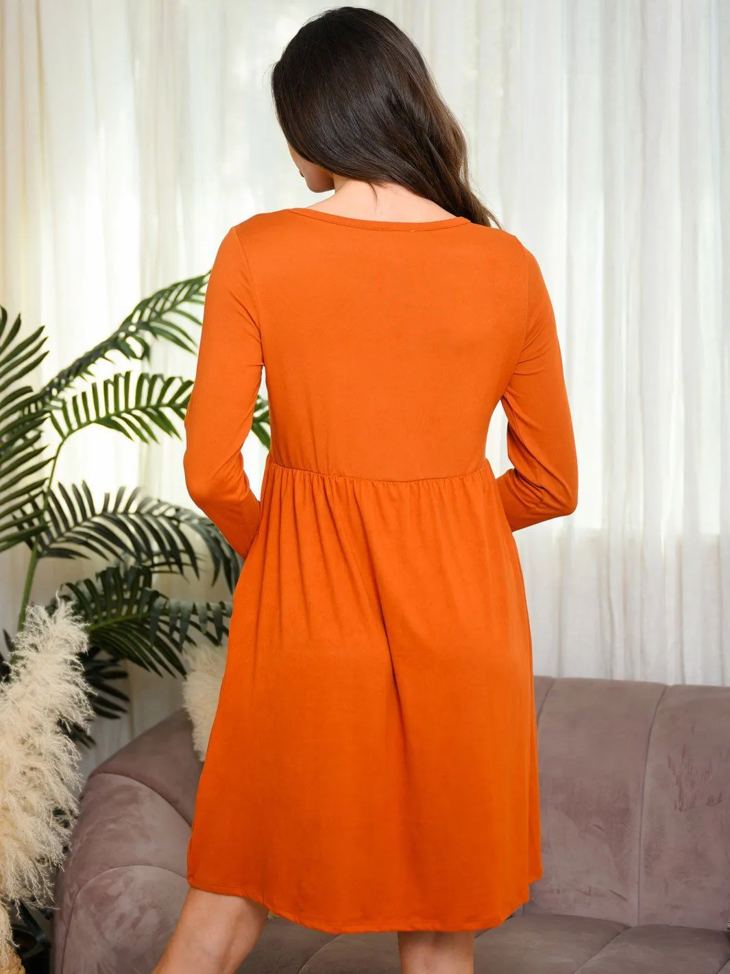 WOMEN'S LONG SLEEVE POCKETS TUNIC DRESS